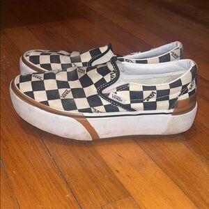 Vans Black and White Checkerboard Platform Slip-Ons